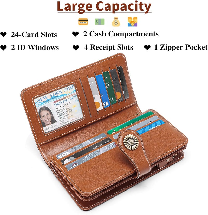 SENDEFN Wallets for Women Leather Credit Card Holder with RFID Blocking Large Capacity Wristlet | with RFID Blocking, Large Capacity, Wristlet, with RFID Blocking, Large Capacity, Wristlet - Image 2